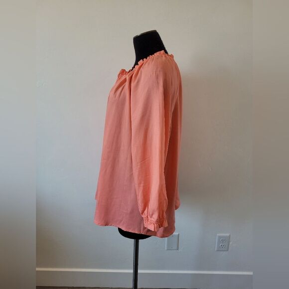 Intro Pink Blouse Plus Size XL Salmon Peach Top Shirt Ruffle Casual Lightweight - Picture 4 of 12